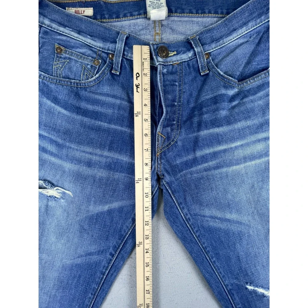 True Religion Jeans Mens 32 Blue Billy Straight Distressed Button Fly Made USA